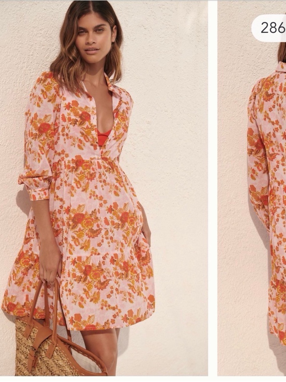 Ro’s Garden Floral Button-Front Pink & Orange Tiered Shirt Dress